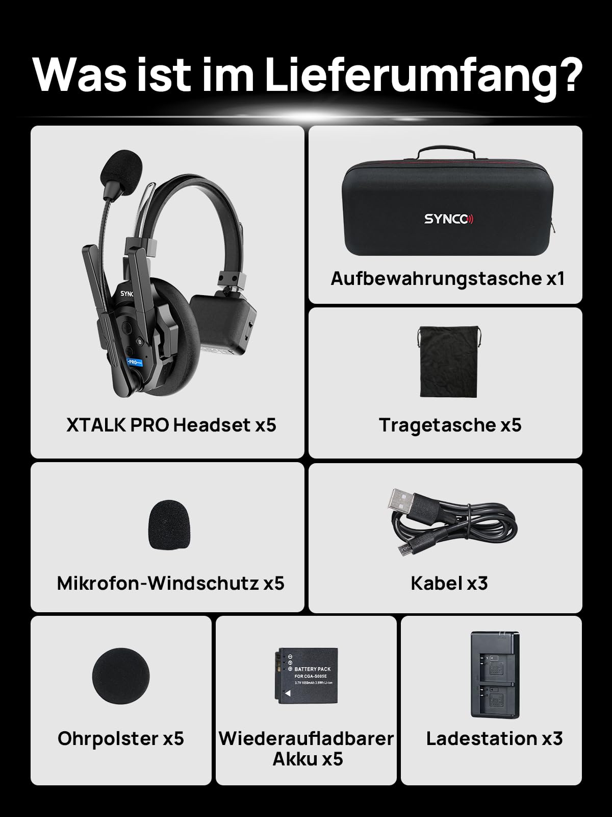 SYNCO XTALK XPRO5 Wireless Intercom Headset, 2,4GHz Vollduplex 24H Akkulaufzeit 500M Reichweite Echtzeit-Teamkommunikation, Funk Gegensprechanlage Kopfhörer