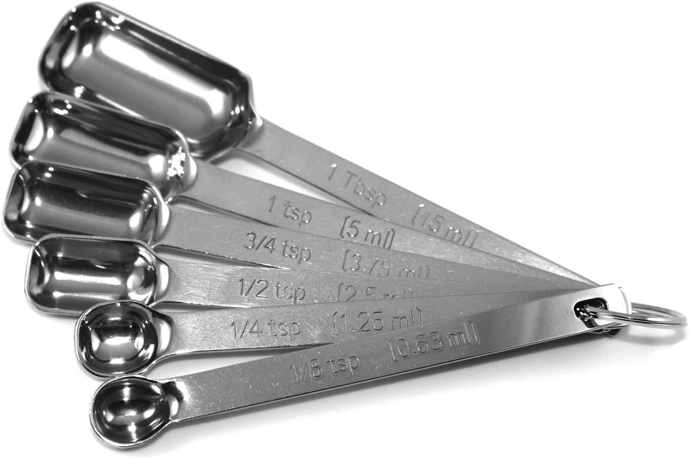 Heavy Duty Accurate Narrow Stainless Steel Measuring Spoons, 6 piece set, Chef Quality and Commercial Durability