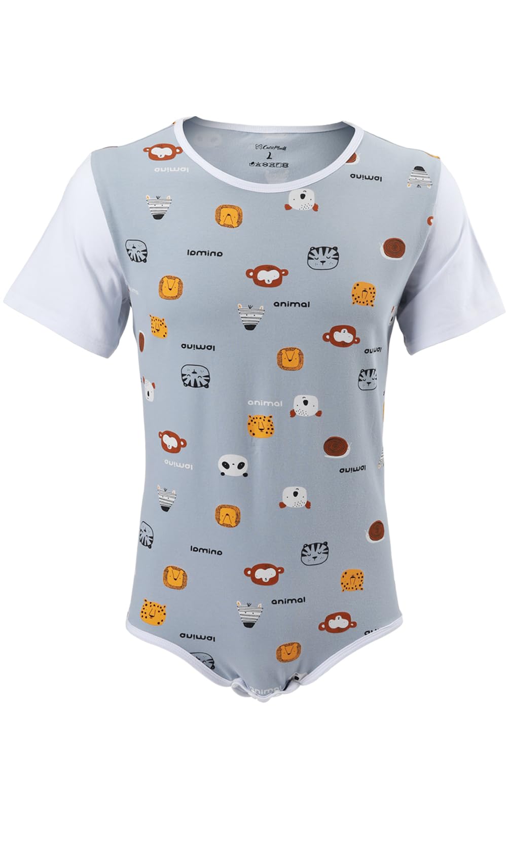 CutiePlusU Männer Baumwolle Knopf im Schritt Bodysuits Erwachsene Strampler Onesie für Männer drucken