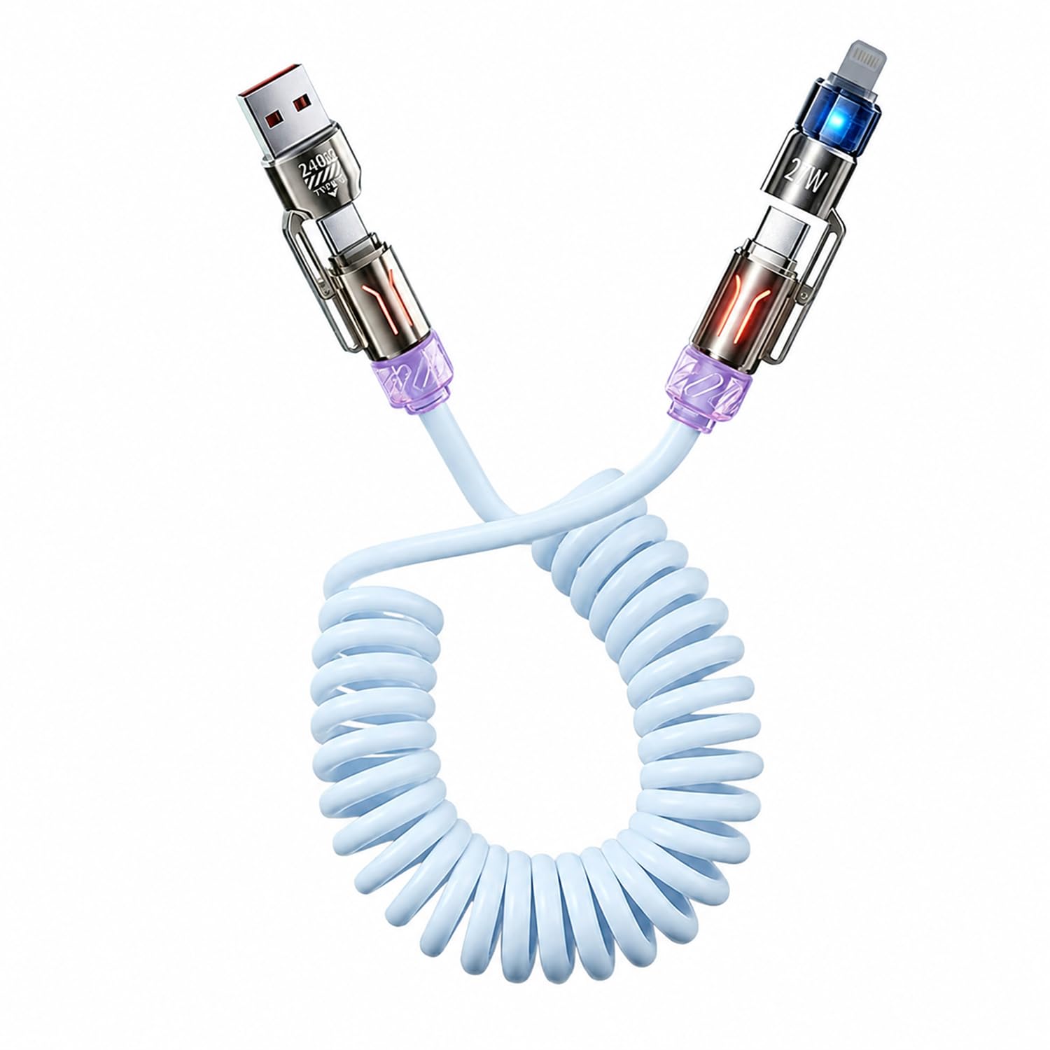 240W 4 in 1 USB Type C Fast Charging Cable All-in-One Spring Coil Cable with Scent & LED Light Multi-Function Universal Cable for iPhone, Android, Laptop & Car Charging-image-47