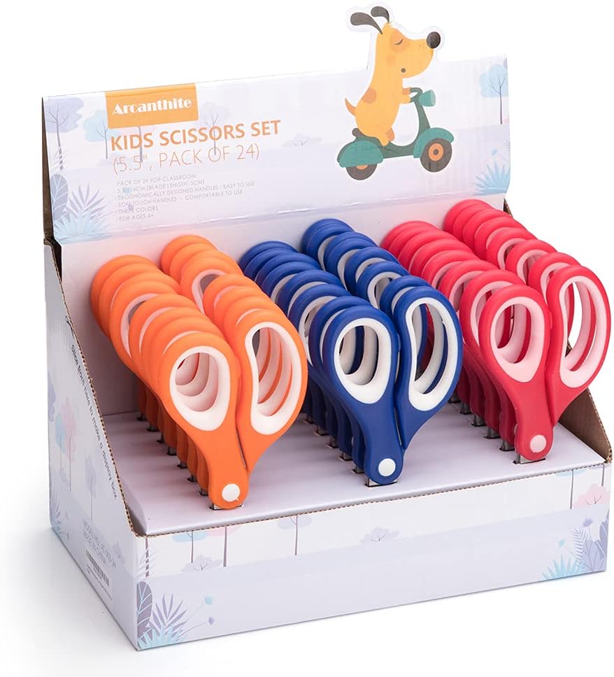 Arcanthite Kids Scissors (24 Count Teacher Pack, Rounded