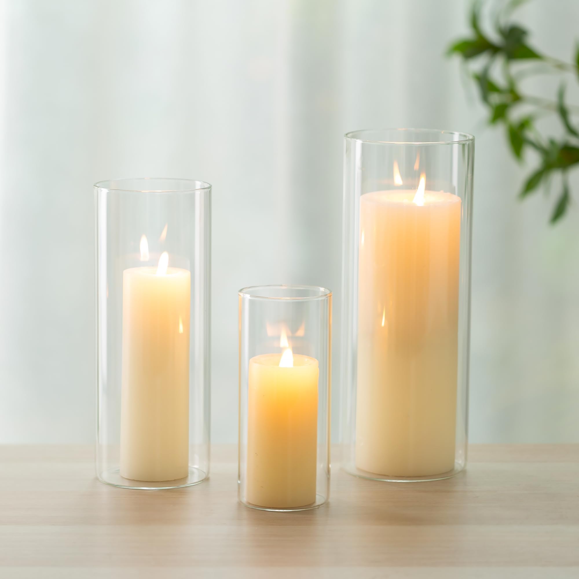 Romadedi Glass Hurricane Candle Holder: 3Pcs Pillar Cylinder Candle Holders Flower Vase for Pillar Floating Tea Light Candles for Wedding Party Table Centerpiece Decoration Living Room Home Decor