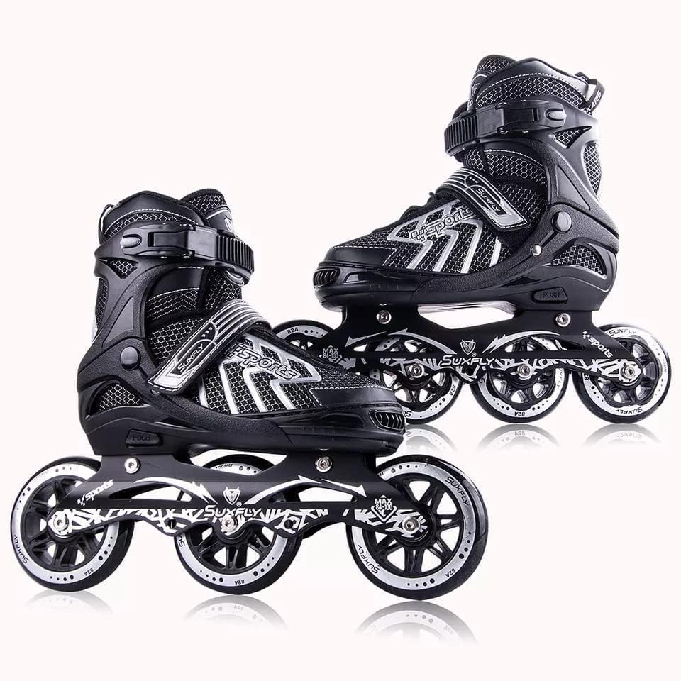 TRENDWAY TOYS 3 Wheel Inline Skates Skating Shoes for Boys and Girls Age 10 to 14 Years Liner Roller Skates for Kids with Skating Protection Kit Set, Size Large (Black)