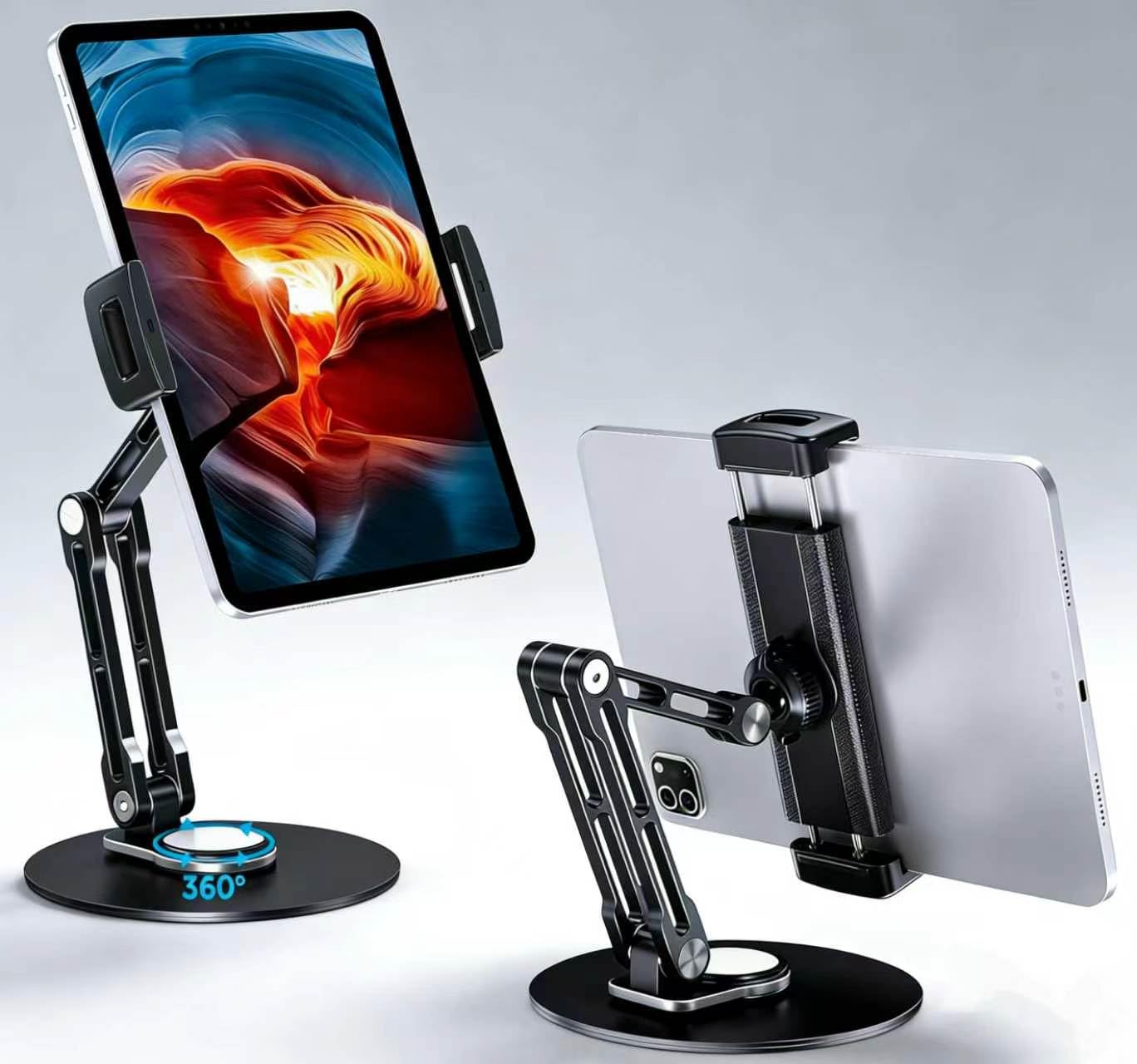 Bimo タブレットスタンドホルダー iPad用 ポータブルモニタースタンドホルダー 15.6インチ 16インチ 360度回転ベース 4.7インチ~16インチのKindle用 店舗 レジスター オフィス レセプション キッチン デスクトップディスプレイ