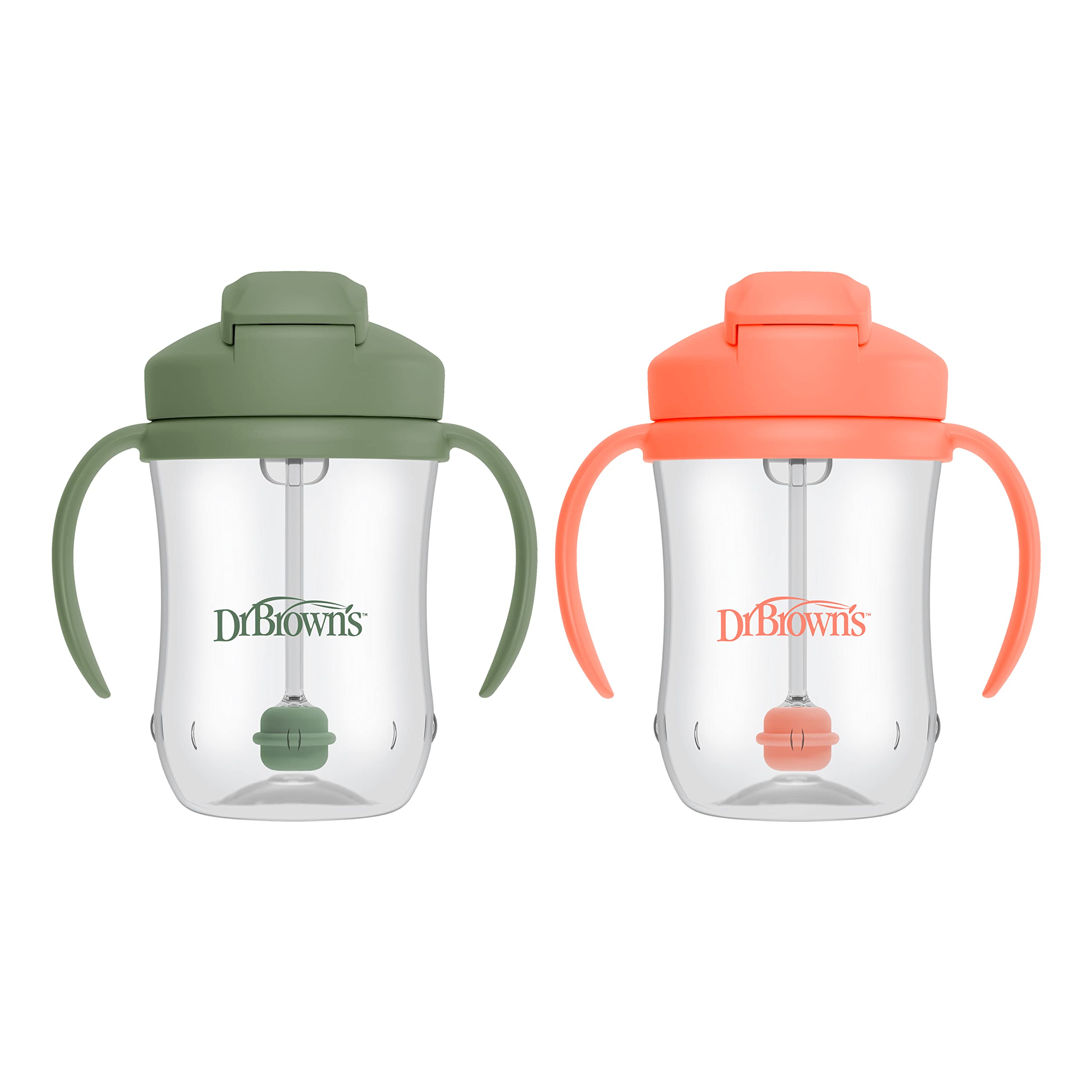 Dr. Brown's Milestones, Baby's First Straw Cup Sippy Cup with Straw, 6m+, 9oz/270ml, 2 Pack, Coral & Olive Green, BPA Free - Image 2
