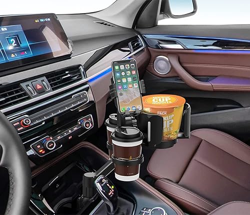 Miniatura 2 de Expansor de coche 4 en 1 con soporte de doble taza, soporte para teléfono, base ajustable 360, organizador multiusos para botellas de aperitivos,