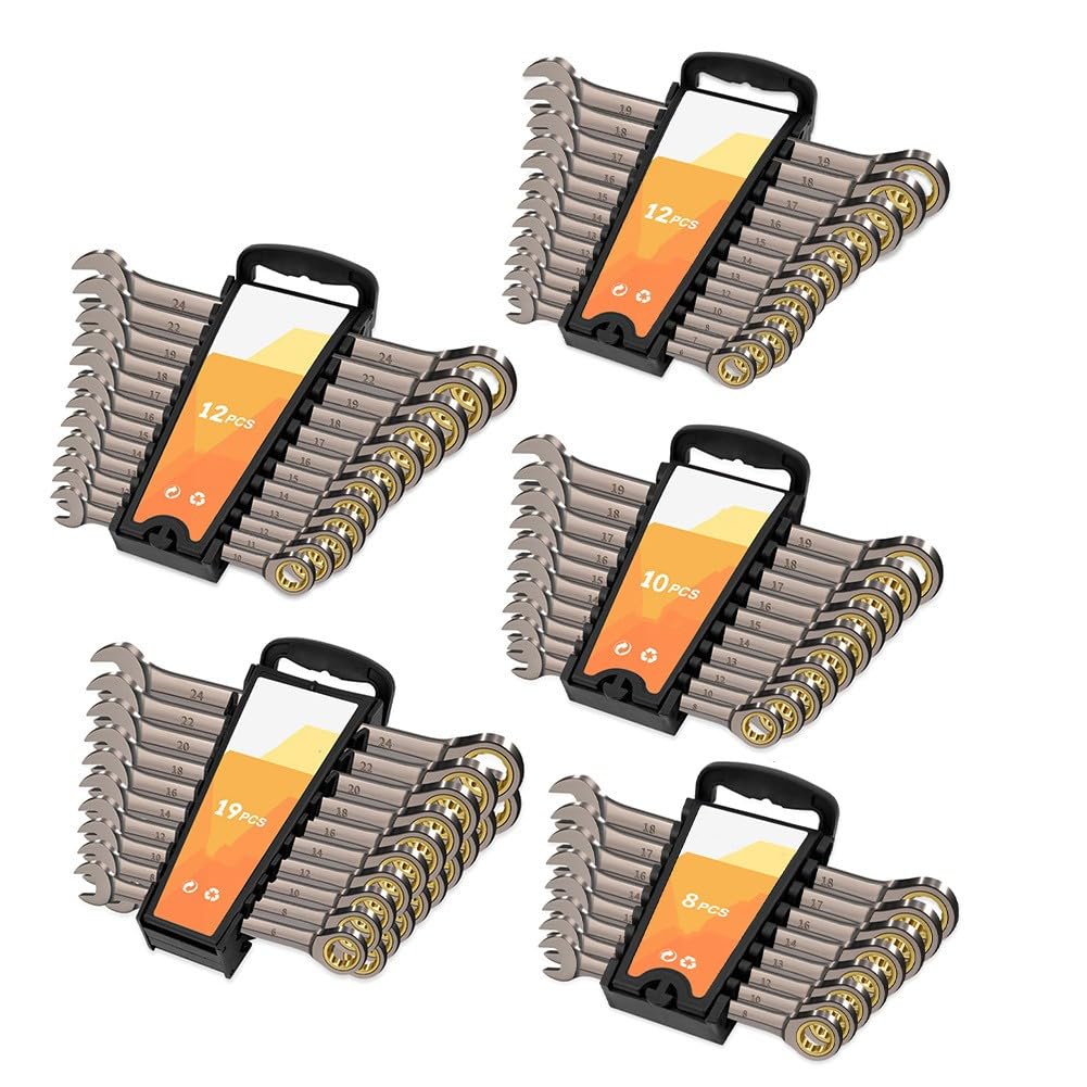 Set di chiavi a cricchetto con sgancio rapido e design Torx a doppio scopo, in acciaio al cromo vanadio a 72 denti, per riparazioni di casa, auto ed elettrodomestici, nero, 8/10/12/19 pezzi, 19