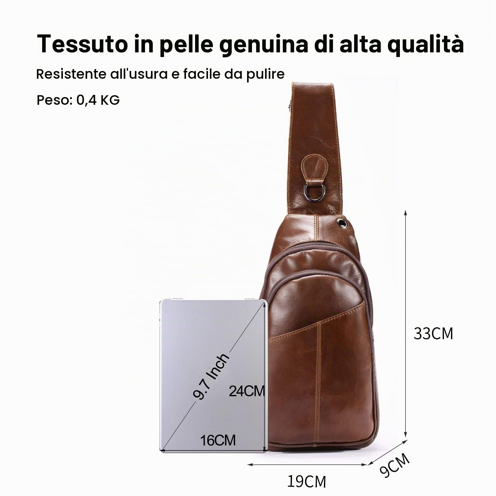FANDARE Retrò Zaino Monospalla Zaino Spalla Impermeabile Pelle Borsa a tracolla Uomo Affari Sling Bag Borsello a tracolla per Trekking Ciclismo Viaggio Borsa della palestra Marrone