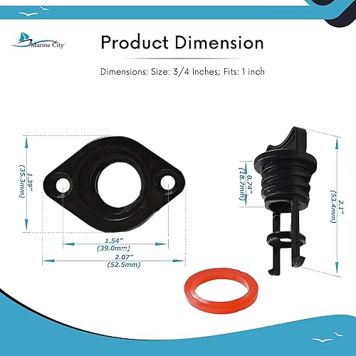 Miniatura 5 de MARINE CITY Tapón de drenaje de nailon negro resistente al agua de 34 pulgadas para barcos, kayaks, canoas, botes inflables, balsas (paquete de 1)
