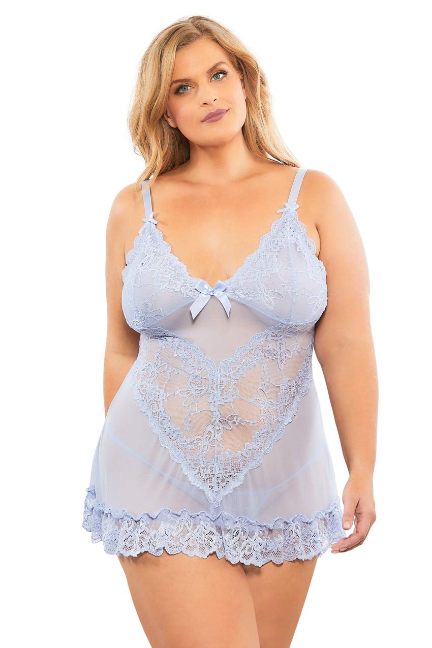 Oh La La Cheri Soft Cup Lacey Babydoll with Bows and G-String Chemises Femme