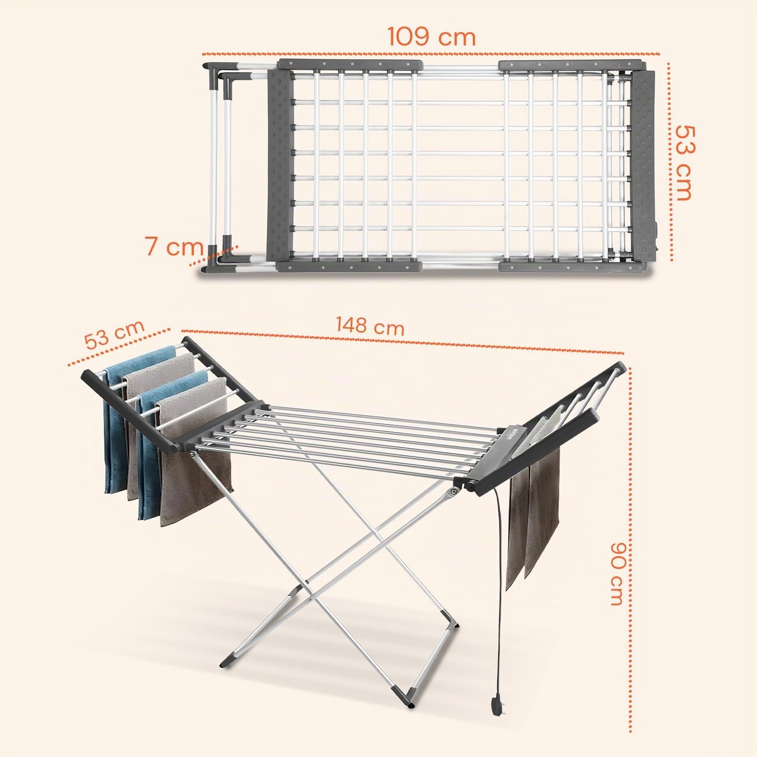 Avilia – Stendino Elettrico Richiudibile Magic Dry XL in Alluminio con 2 Ripiani Riscaldanti, Stendibiancheria Salvaspazio per Casa, Asciugabiancheria Rapido e a Basso Consumo