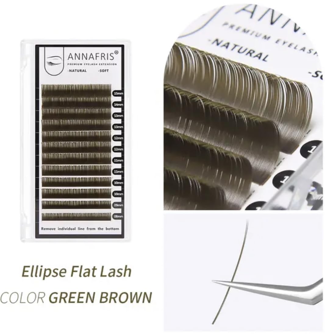 ANNAFRIS Eyelashes Extension Ellipse Flat 0.15 C 8-15mm Mix Colorful Lash Extension Natural Lash Individual Split Tips Lash(0.15C,8-15mm,Green Brown) - Image 4