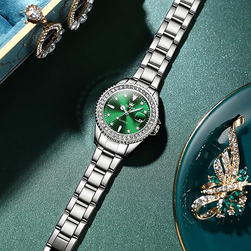 Image of OLEVS Ladies Watch Diamond Dress Analog Female Watches Stainless Steel Two Tone Waterproof Luminous Day Date for Womens Wrist Watch Gift