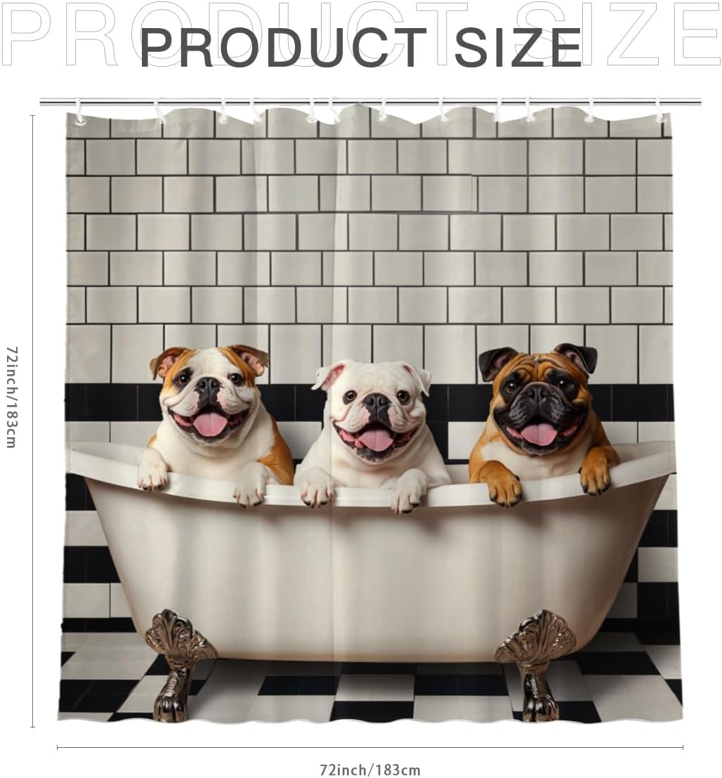 Bulldog Shower Curtain 72Wx72H Inch Bulldog Bathing in Bathtub Cute Animal Shower Curtain Bathroom Waterproof Bath Decoration
