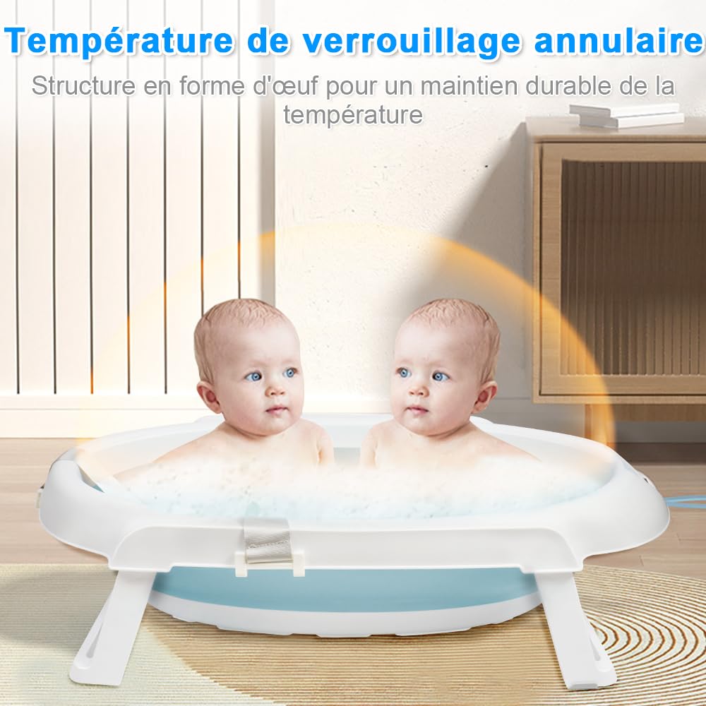 Bañera para bebé con soporte de 84,5 cm, bañera de bebe sobre pie, segura y cómoda, cuenca plegable para bebe con termómetro y cojín de baño, 63 x 60 x 84,5 cm, verde
