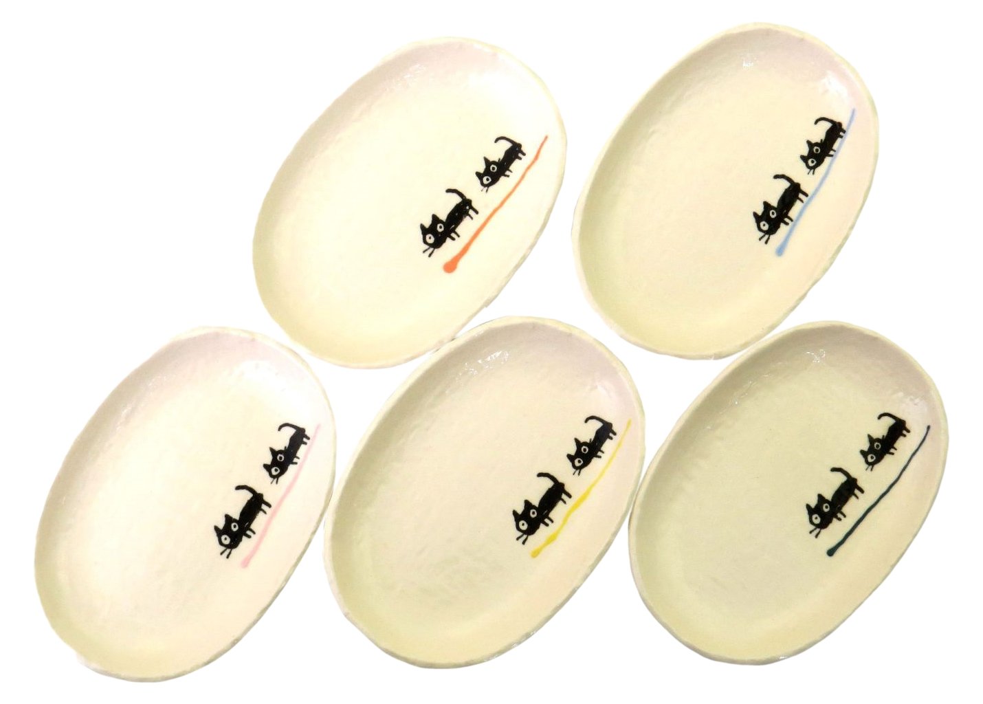 Setoyaki Black Cat Small Plate (Small), Set of 5, 5 Colors : Home & Kitchen
