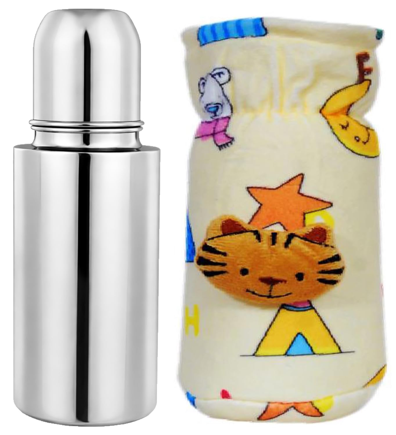 Baby Stainless Steel 240ml Thermal Insulation Feeding Bottle with Bottle Cover 240ml for Kids/Toddlers/Infants (Design 69)-image-31