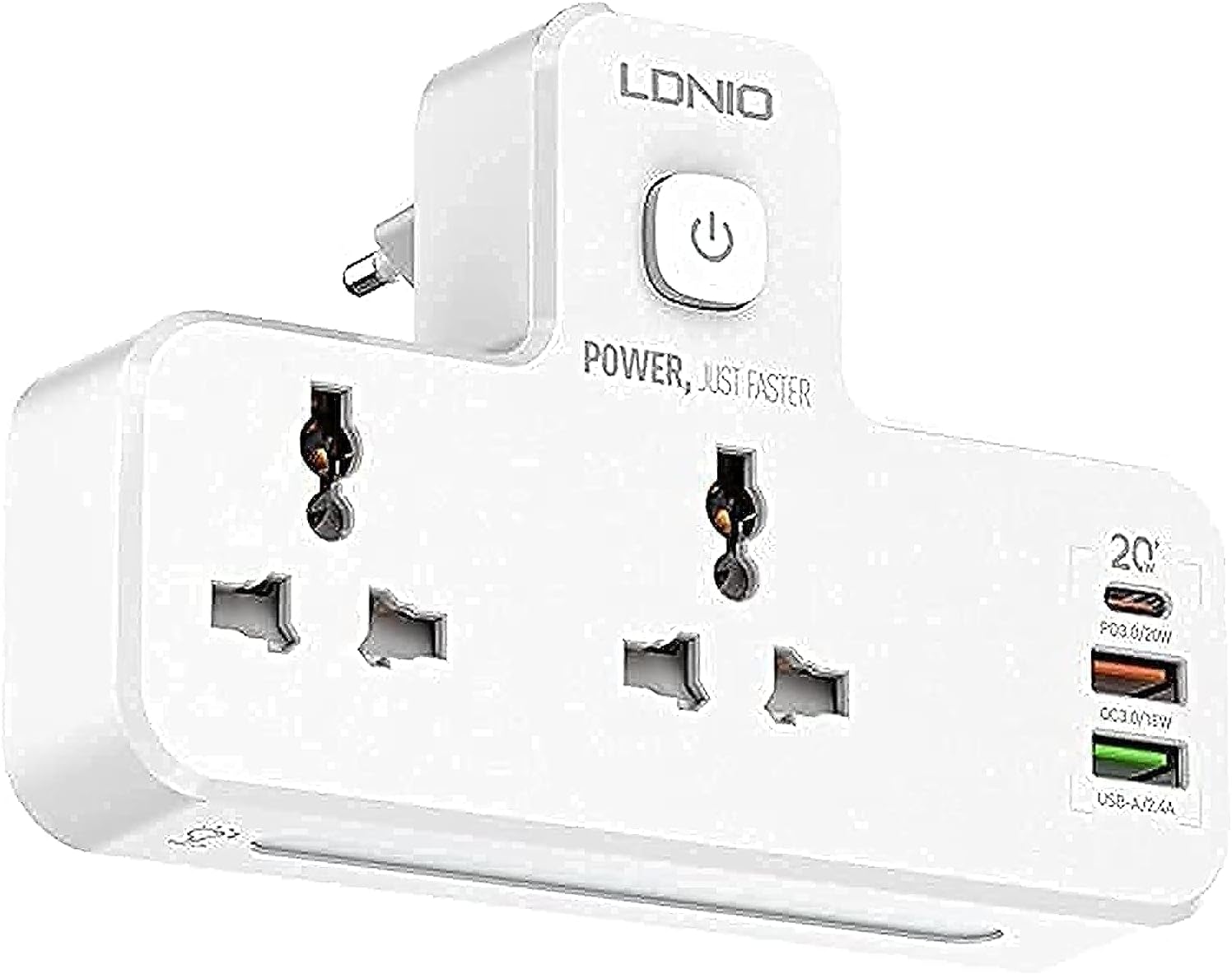1 year warranty - LDNIO Power Extension Socket Double Plug Adaptor with Touch Control Nightlight, 2 Way Plugs Extension Multi Sockets Wall Charger Adapter with 1 USB-C & 2 USB Slots Power Socket
