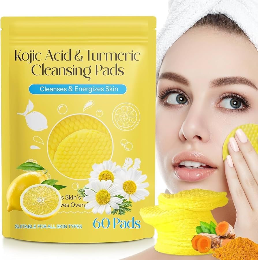 60PCS Kogic Acid and Turmeric Cleansing Pads Turmeric Kojic Aeid Lemon Chamomile Peds, Makeup Cleansing Wipes for Face - Vitamin B5, Vitamin C for Dark Spots, Skin Brightening & Acne Prevention( Recommend By- Beauty Parlour )-image-14