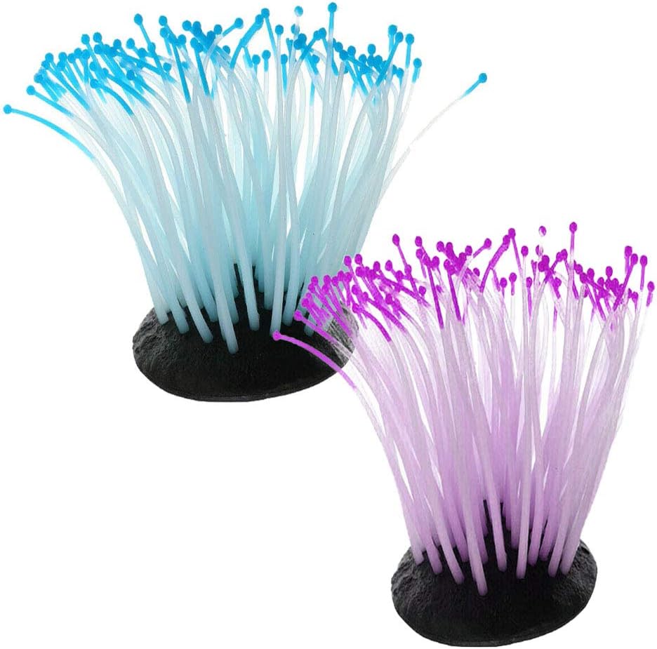 kathson 2 PCS Artificial Soft Sea Anemone Coral Plant,Silicone Coral Fish Tank Decorations,Aquarium Ornament,Blue and Purple