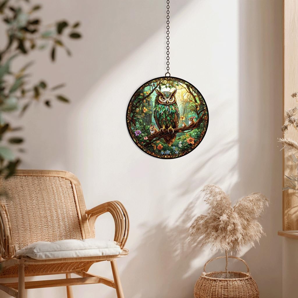 Stained Glass Window Hanging with Hook Handmade Double-Sided 7.87” Vintage Design Decor for Women Home Garden Christmas Wedding Housewarming Gift - Image 5