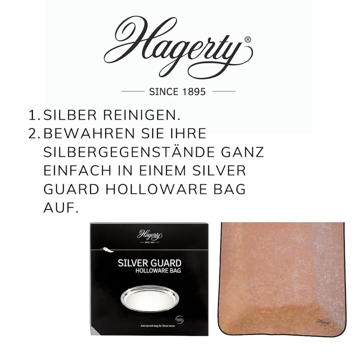 Hagerty Silver Guard Holloware Bag Tasche für Silber & Versilbertes 45x65 cm, Praktische Silber-Aufbewahrung Tasche mit Anlaufschutz, Imprägnierte Samt Schutzhülle für Teller Tablett usw