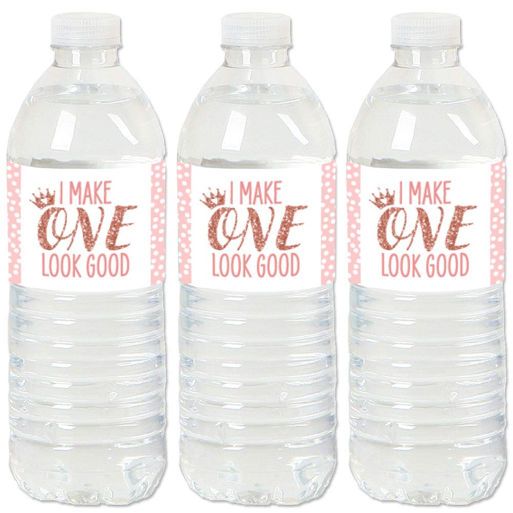 Big Dot of Happiness 1st Birthday Little Miss Onederful - Girl First Birthday Party Water Bottle Sticker Labels - Set of 20
