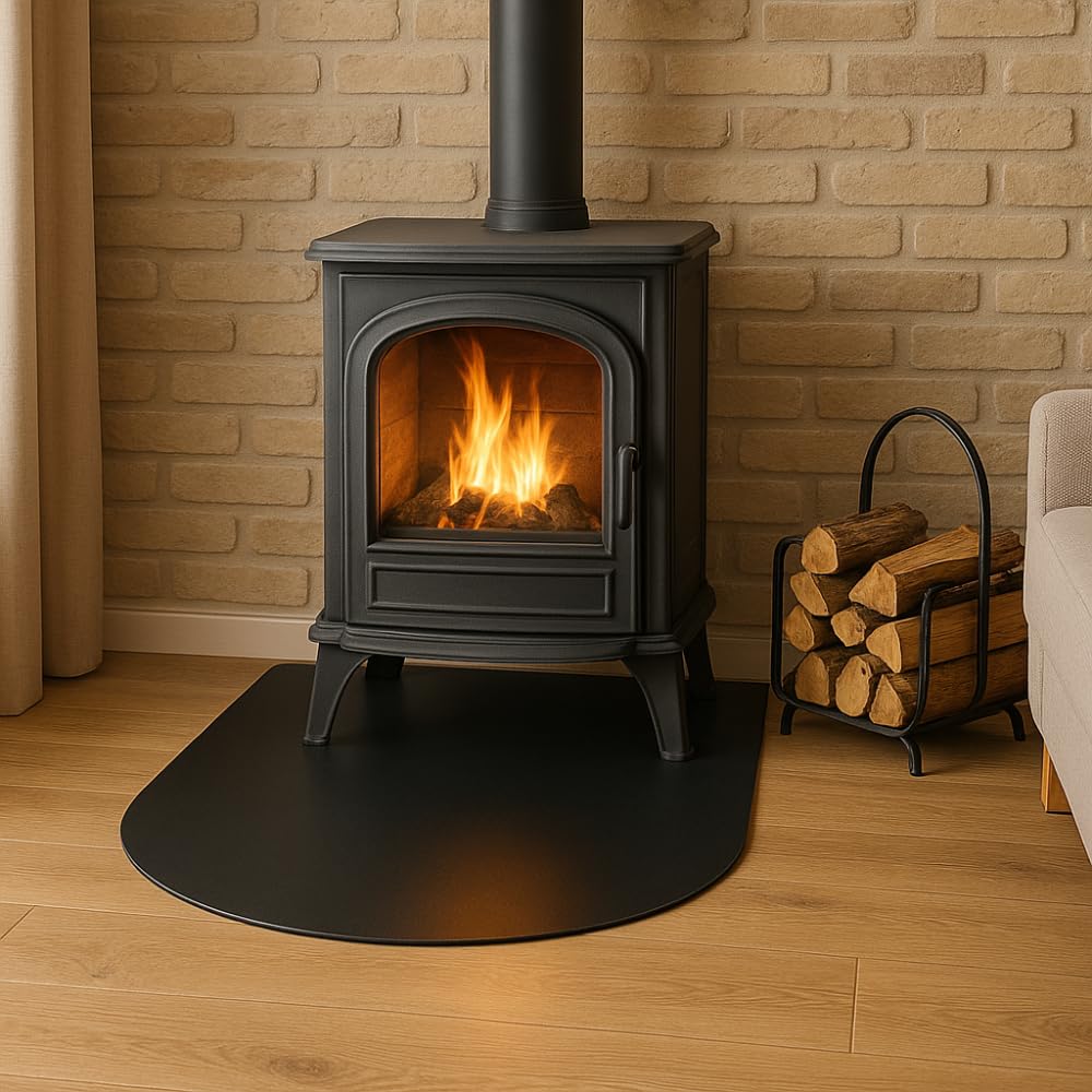 FORTUNATO Pedana Salva-Pavimento in Acciaio, 2 mm, per Stufe a Legna e Pellet, Nera, Disponibile in 70x60, 80x60, 90x80 cm (900 x 800 mm (tonda))