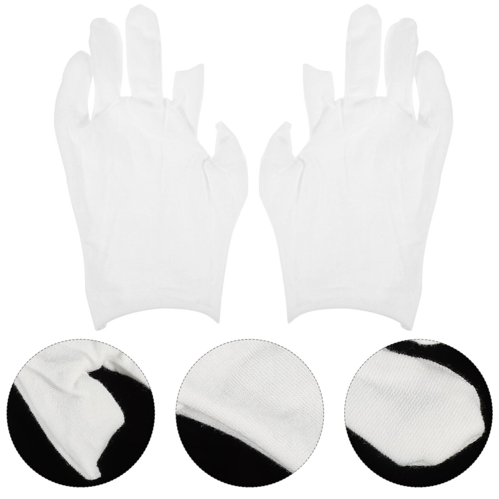 FRCOLOR 12 Pairs White Cotton Gloves Adult Moisturizing Fingerless Gloves for Men/Women Soft Comfortable for Work Craft Musical Instruments