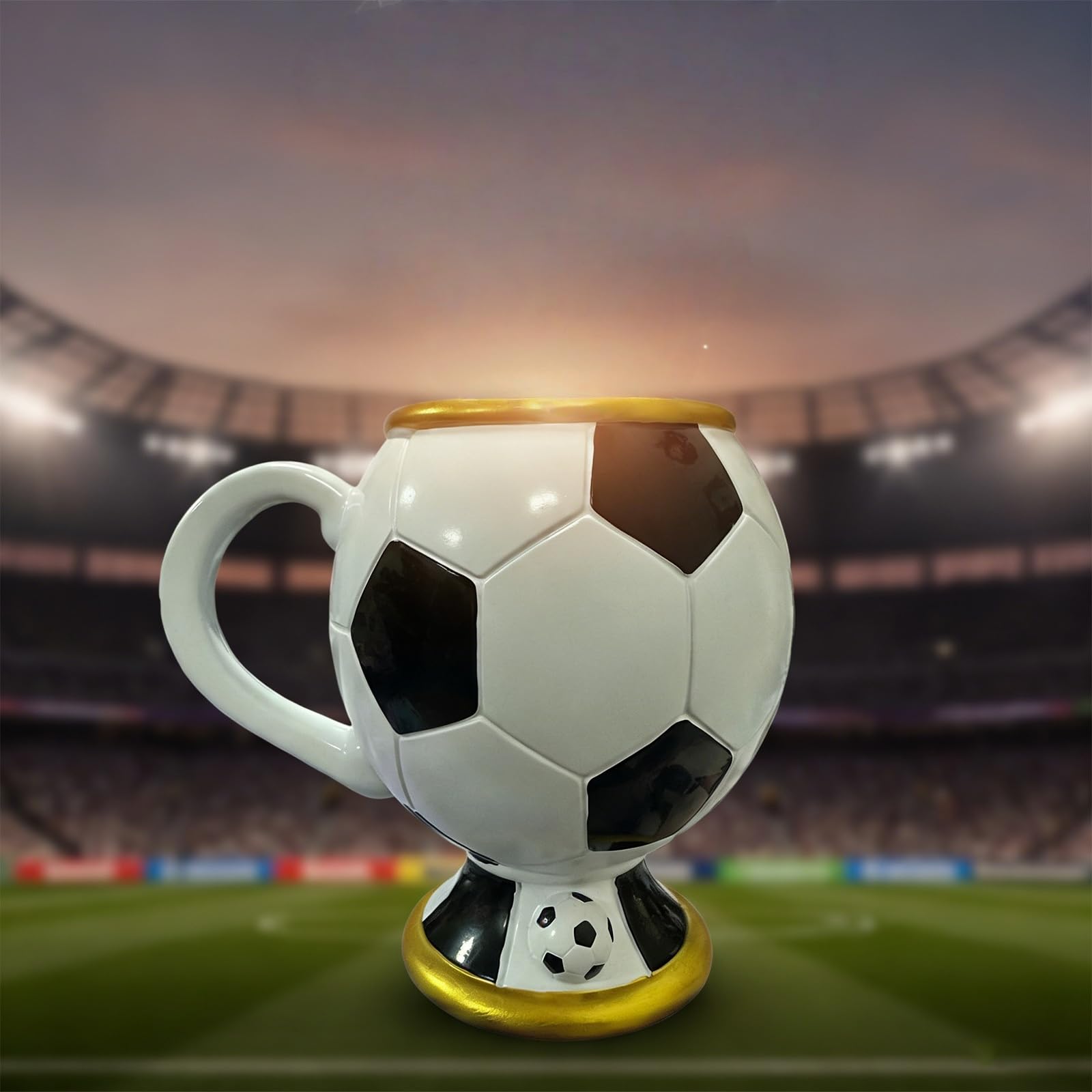 Taza térmica deportiva con forma de balón de fútbol, perfecta para oficinas y uso doméstico, taza interior de acero inoxidable, taza deportiva de resina con mango ergonómico y acero inoxidable