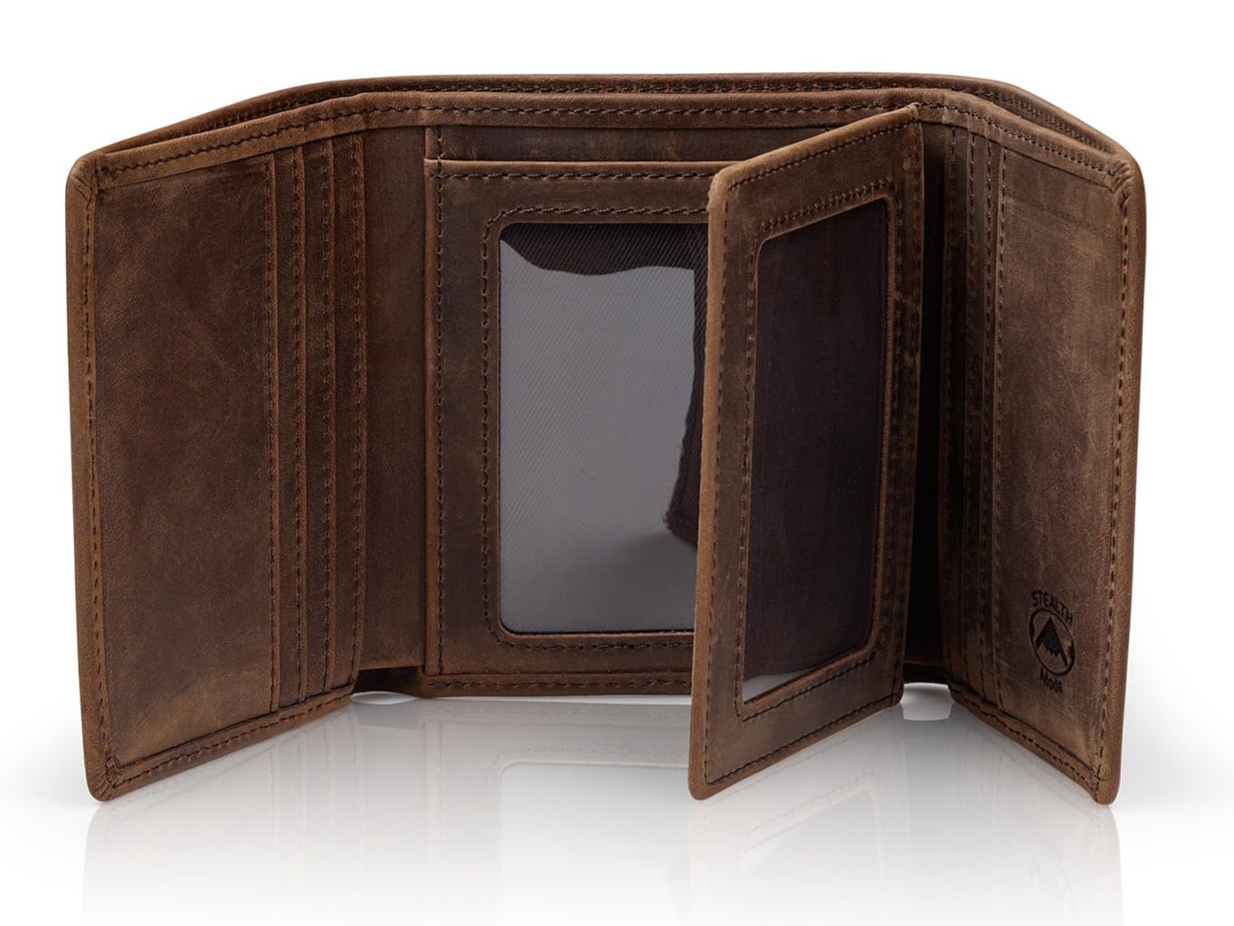 Stealth Mode Leather Trifold RFID Wallet For Men With Flip Out ID Holder (Crazy Horse Brown)