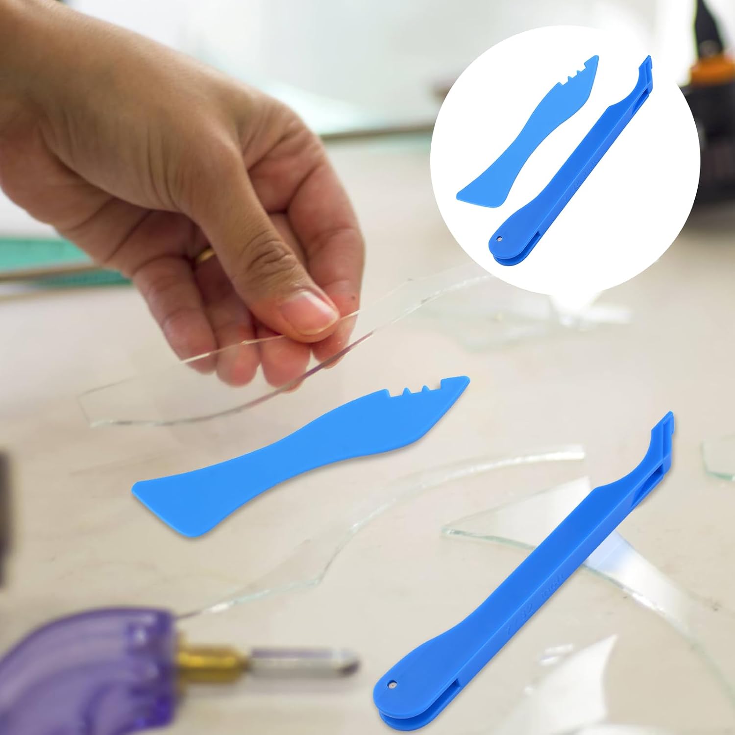 3 PCS Stained Glass Tools,Stained Glass Plastic Burnisher Flat Foil Holder Supplies for Flat Stained Glass Work DIY Handicrafts