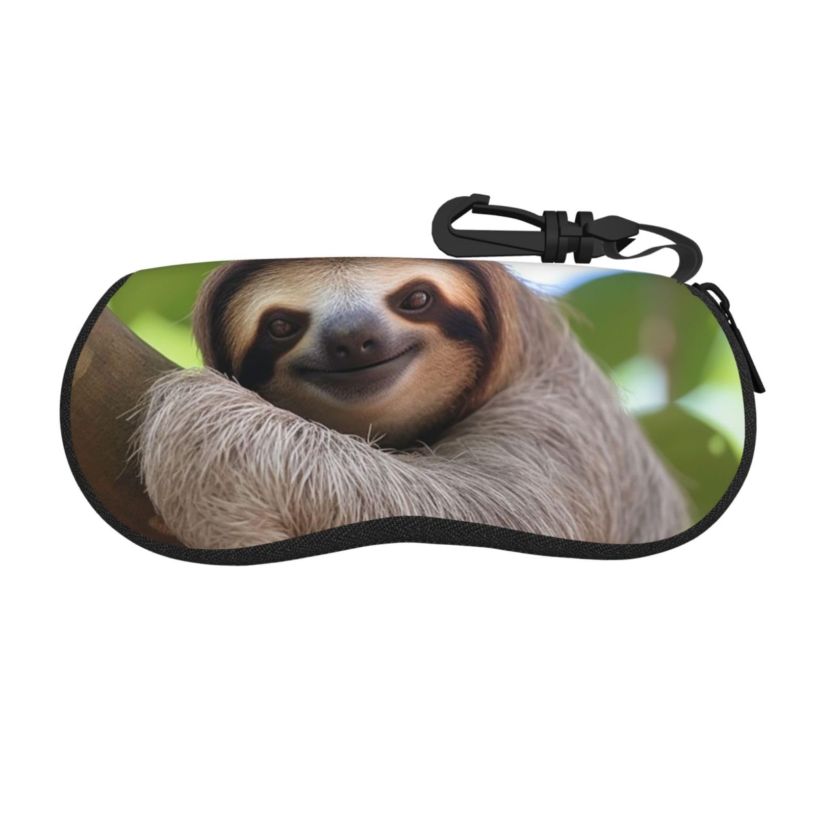 BWLHJKE A Sloth on a Tree Branch Glasses Case Zipper Hard Shell Sunglasses Cases Portable Travel Eyeglasses Case with Hook
