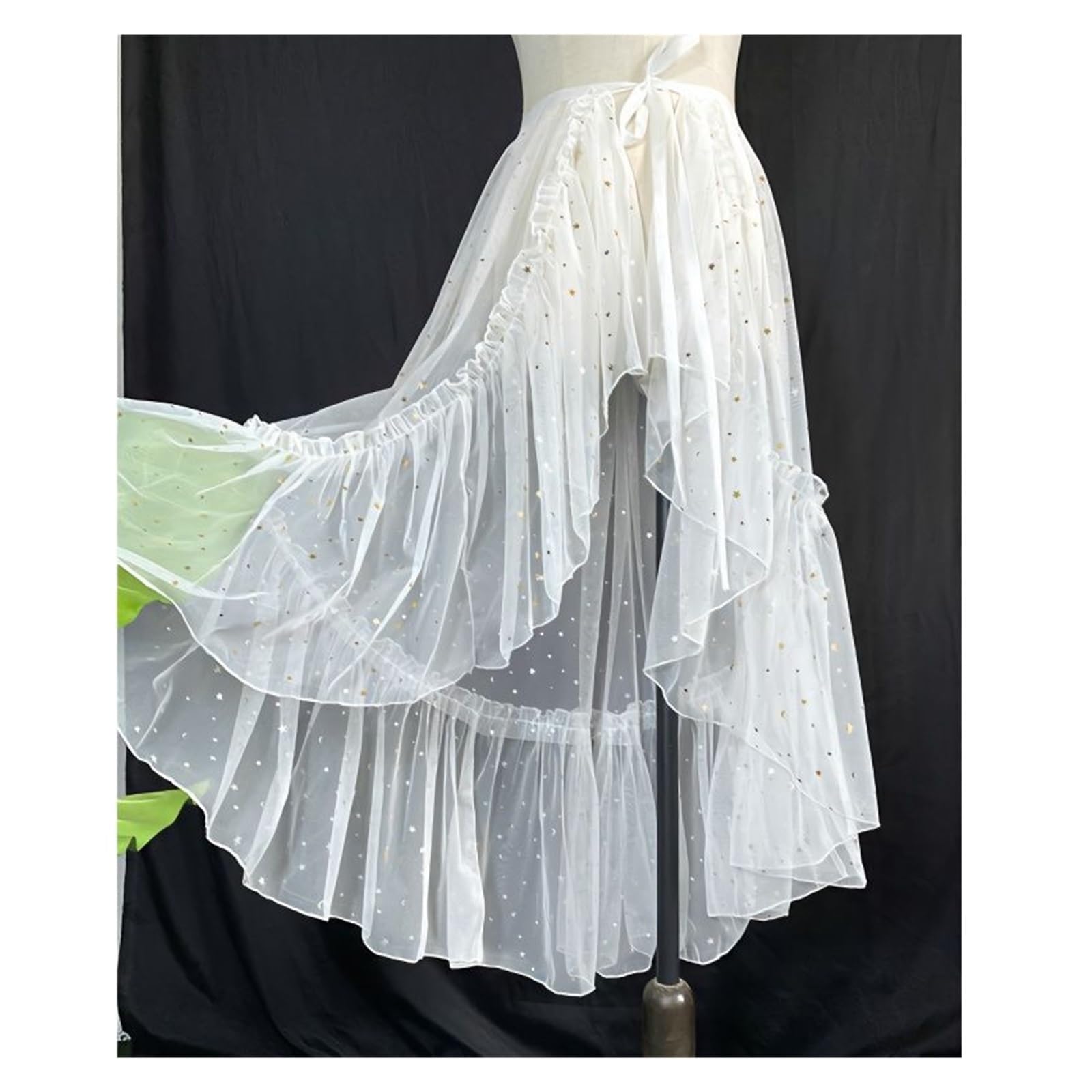 Jupe Longue mi-Longue en Maille Unie, Transparente, asymétrique