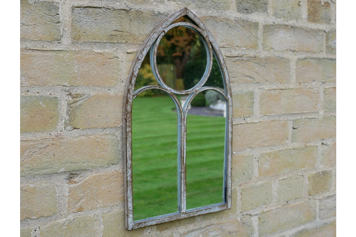 Maisonica Grey 42Cm Arched Gothic Style Indoor Outdoor Mirror Garden Shabby Chic Style