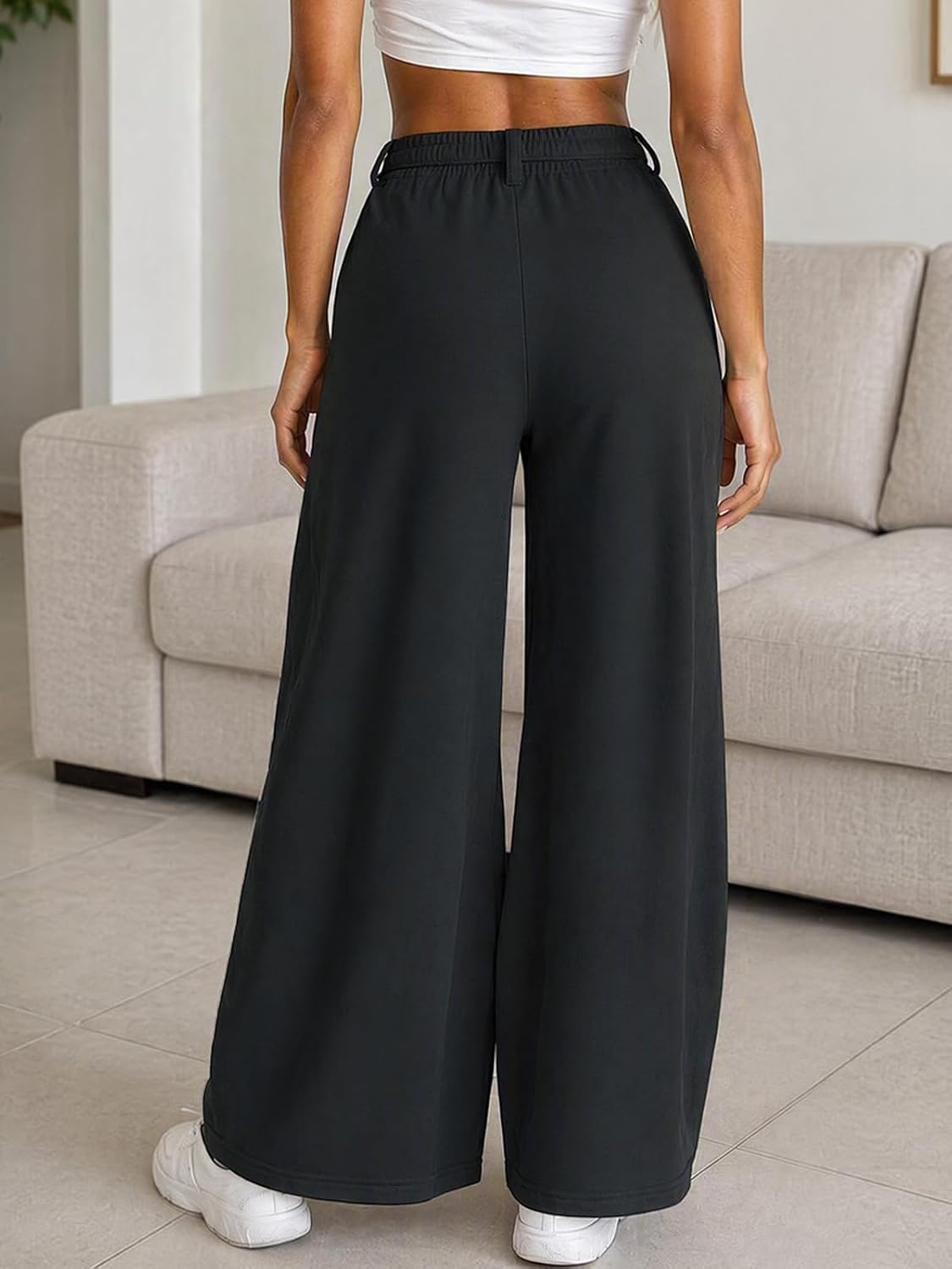 Fisoew Womens Wide Leg Sweatpants Baggy Lounge Casual Pants with Pockets