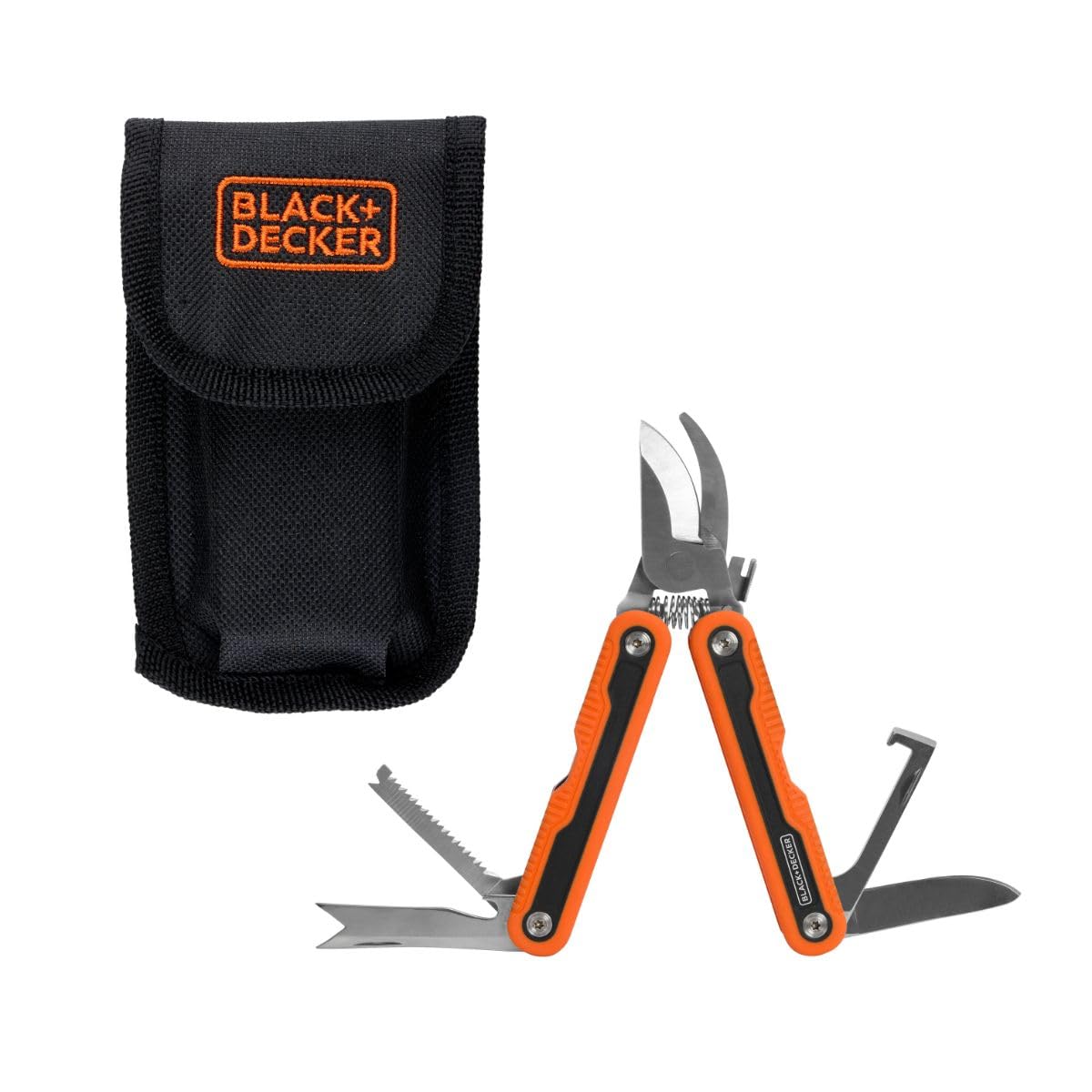 BLACK+DECKER Wielofunkcyjne narzędzie ogrodowe – narzędzie wielofunkcyjne z 6 funkcjami do prac ogrodowych – narzędzie wielofunkcyjne z piłą, nożem i narzędziem do chwastów, w zestawie torba