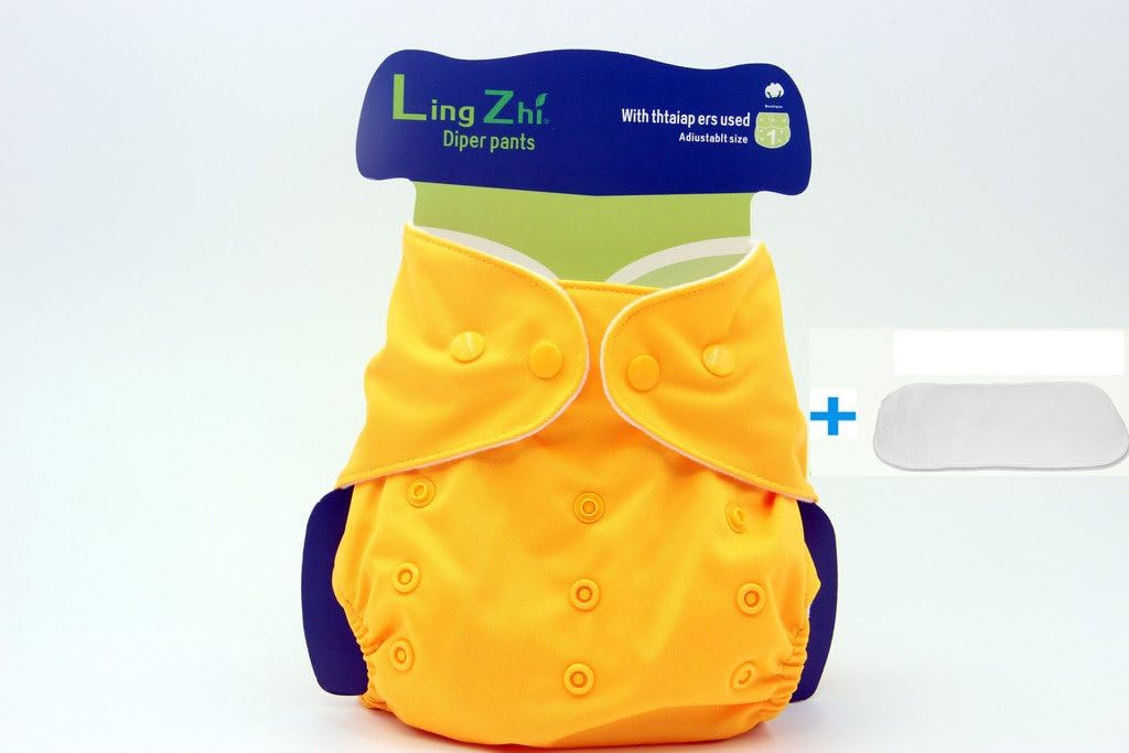 LINGZHI Adjustable Softcare 100% Cotton Baby Cloth Diapers Nappy Reusable(Yellow, 1 pc+1 Insert)