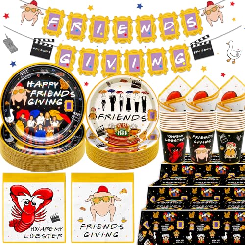 114Pcs Friends Party Supplies Friends Themed Party Decorations Friends Party Decorations Friends TV Show Decorations with Plates and Napkins for Friendsgiving Party Decor