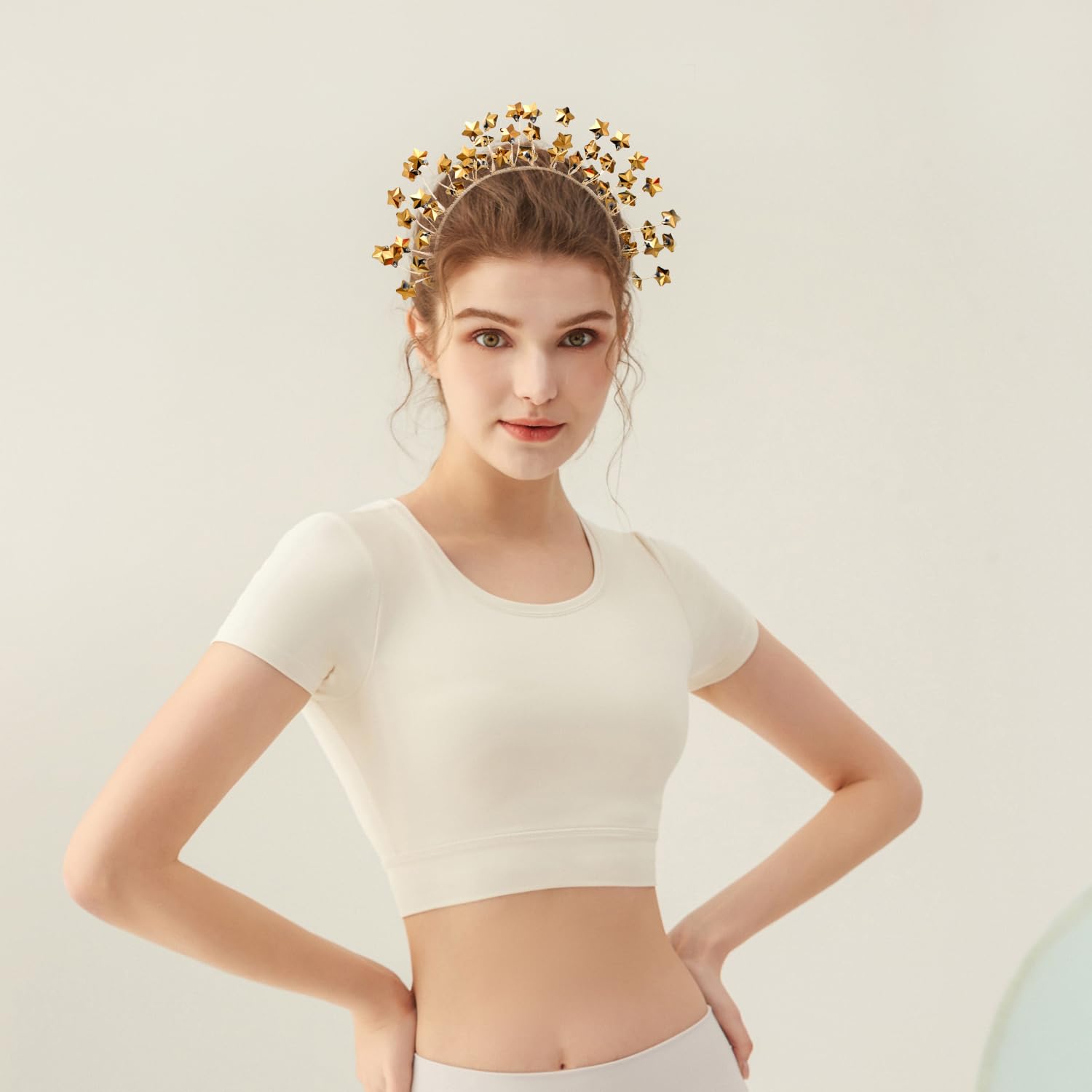 Bohue Star Headband Vintage Halo Crown Headpiece Star Halo Wedding Tiara Hair Hoop Crown Costume Spike Head Piece for Women Girls - Image 4