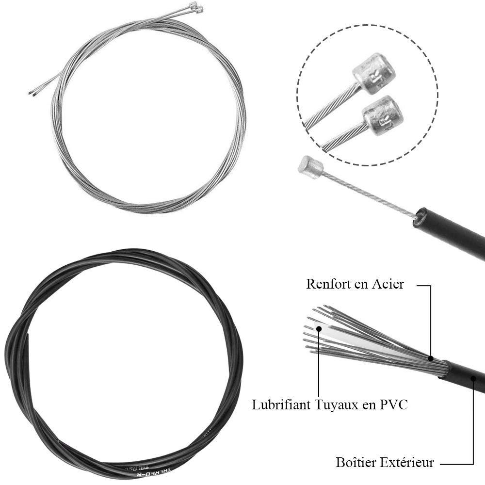 Kit Câbles De Frein Et Dérailleur Gasea - Acier Inoxydable Gainé PTFE - Universel VTT/ville - Longueurs Variées