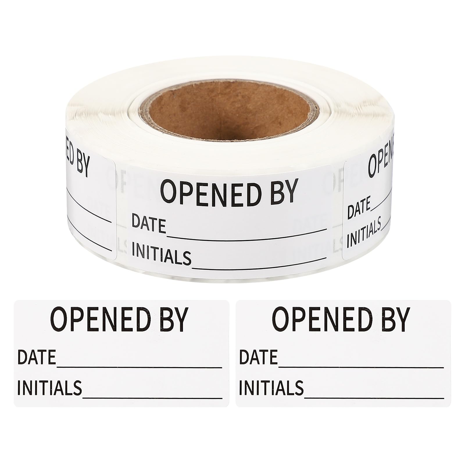 PATIKIL 500 Pcs Opened by Label Stickers Roll, 2 x 1 Inch Removable Inventory Labels Adhesive Food Sticker Roll for Marking Organizing Inventory and Food Container, White and Black