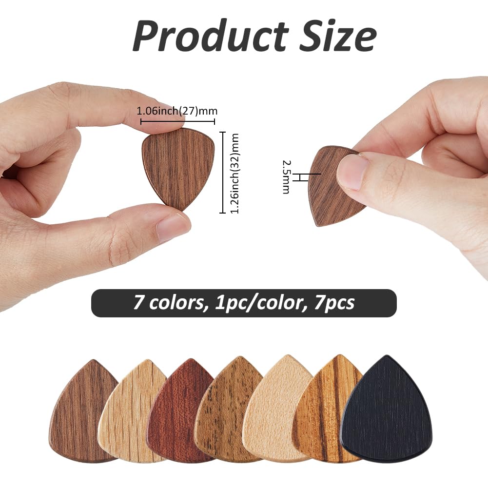 SUPERFINDINGS 7Pcs 7 Colors Wood Guitar Picks Colorful Guitar Finger Picks Wooden Guitar Plectrums Triangle Guitar Picks for Bass Guitar Ukulele - Image 2