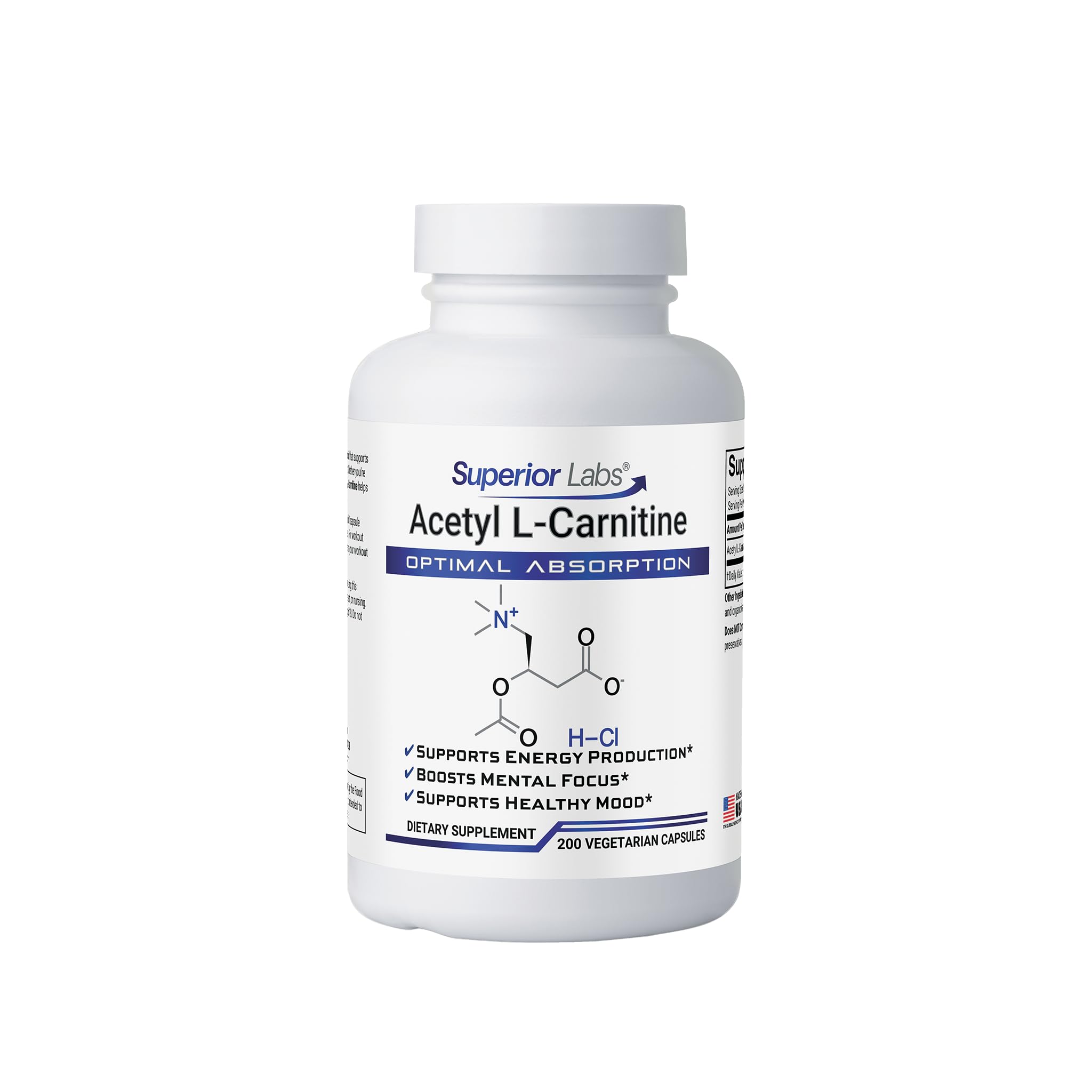Superior Labs | Acetyl L-Carnitine 1000mg | 200 caps | Maximum Absorption | Pure Vegetable Capsules | Zero Synthetic Additives | Superior Absorption