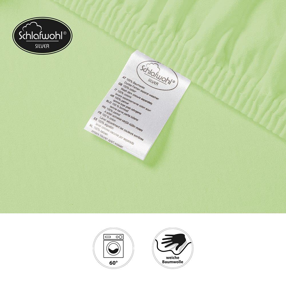 Sábana bajera ajustable 160 x 200 cm certificado ÖkoTex Standard 100 con goma antideslizante en todo el contorno sábana bajera de algodón con 30 cm de trabilla • Color verde kiwi