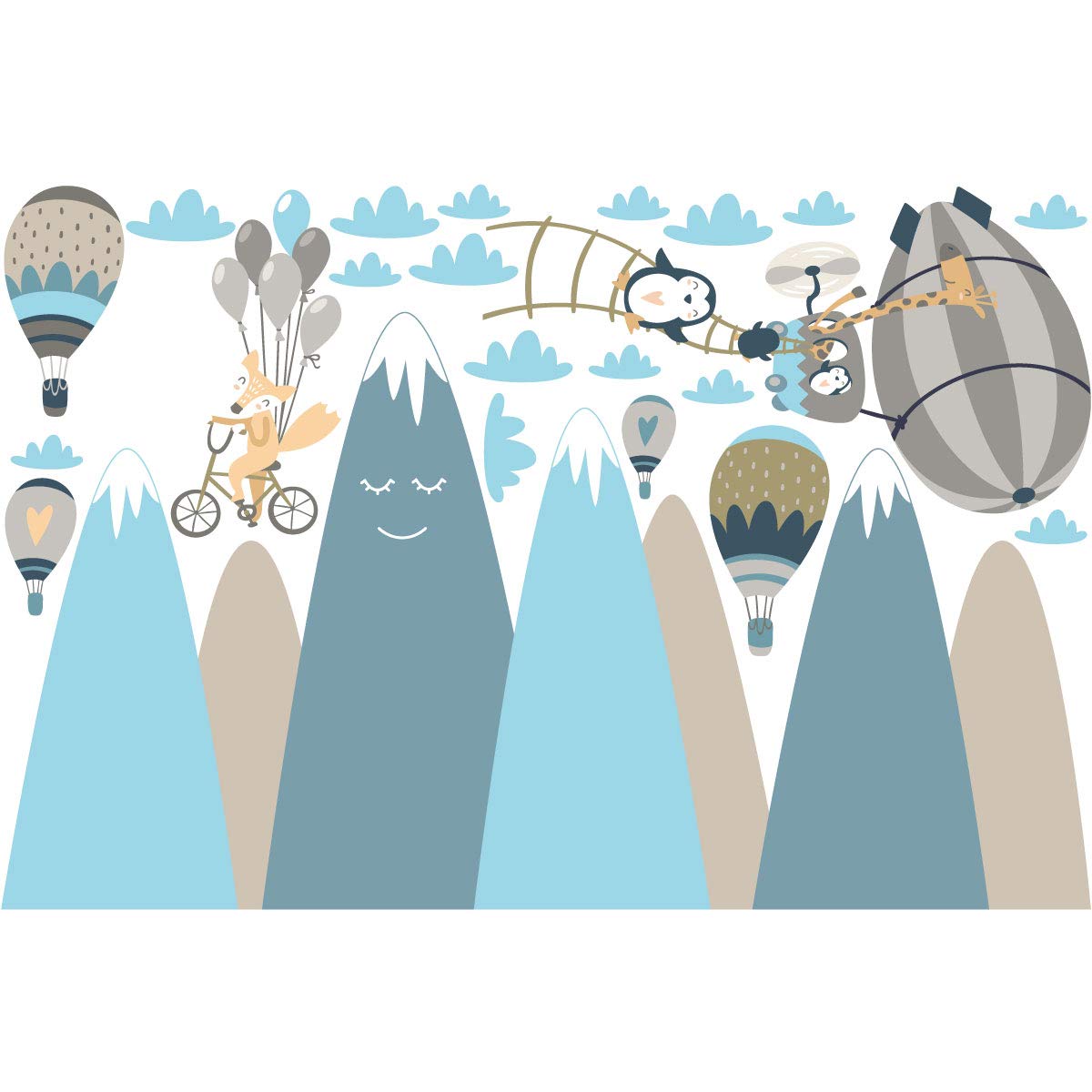Ambiance - Adesivo da parete per bambini, motivo: Montagne, scandinavo, per camera dei bambini e animali in viaggio, 50 x 90 cm, 1 pezzo