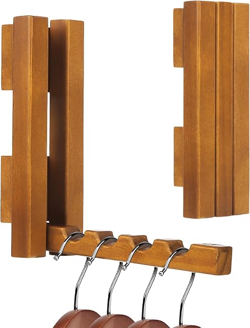 Wood Wall Mounted Clothes Drying Rack, 6 Inch Small Spaces Foldable Clothes Wall Hanging Racks, Wooden Folding Clothes Hanger Racks for Apartments Closet Balconies Laundry Room, Bedroom, Living Room