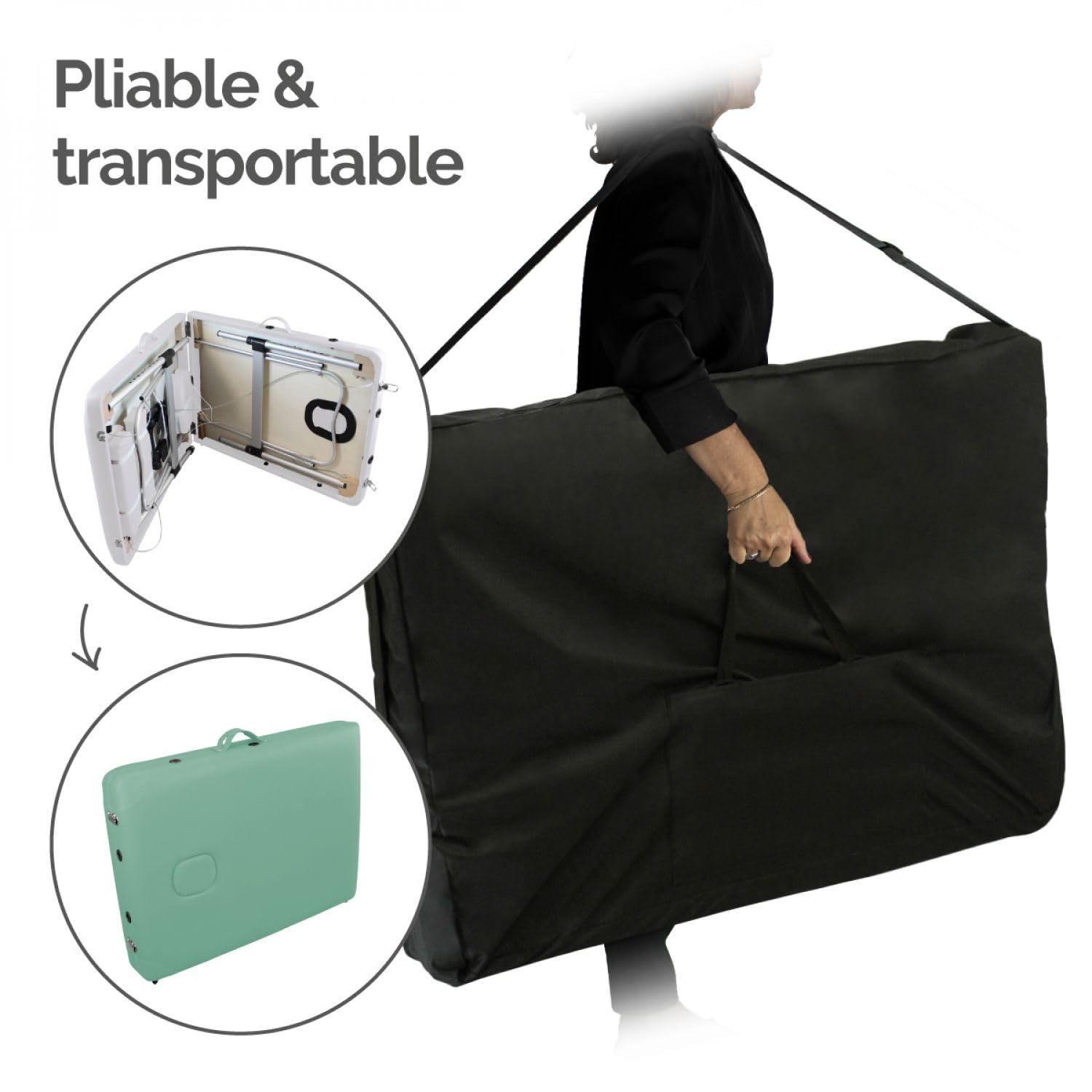 Vivezen - Tavolo, Lettino da massaggio pieghevole a 3 zone in alluminio + accessori e borsa per il trasporto