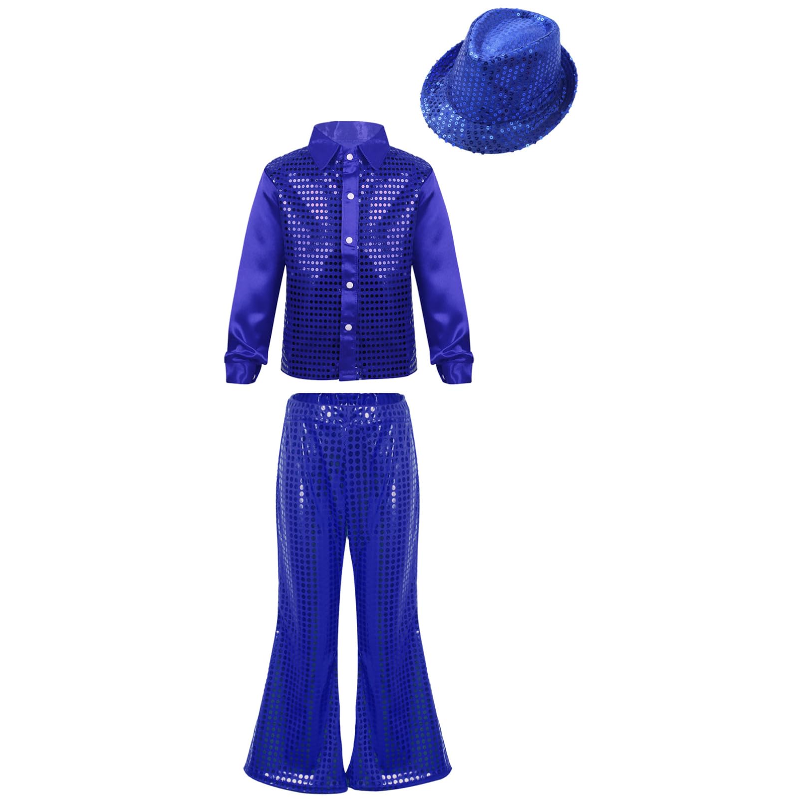 inhzoy Enfant Garçon Fille Chemise Paillette avec Pantalon Brillant Ensemble Danse Moderne Jazz Tenue Danse Rue Hip-hop Costume Disco Dance Performance 8-14 Ans