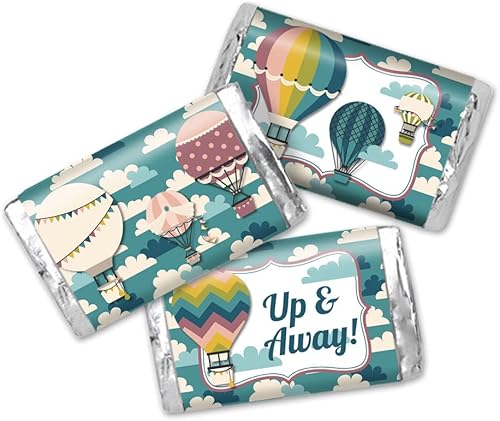Amanda Creation Up & Away - Mini envoltorios de calcomanías con temática de globos aerostáticos para fiesta de cumpleaños, 45 etiquetas envolventes